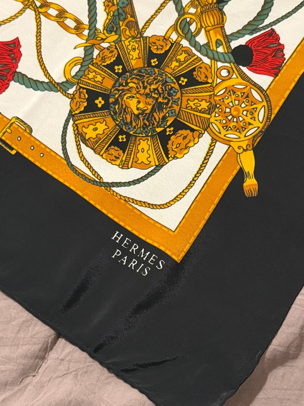 Hermes Silk Scarf - Black, Red, Gold - Picture 8 of 12